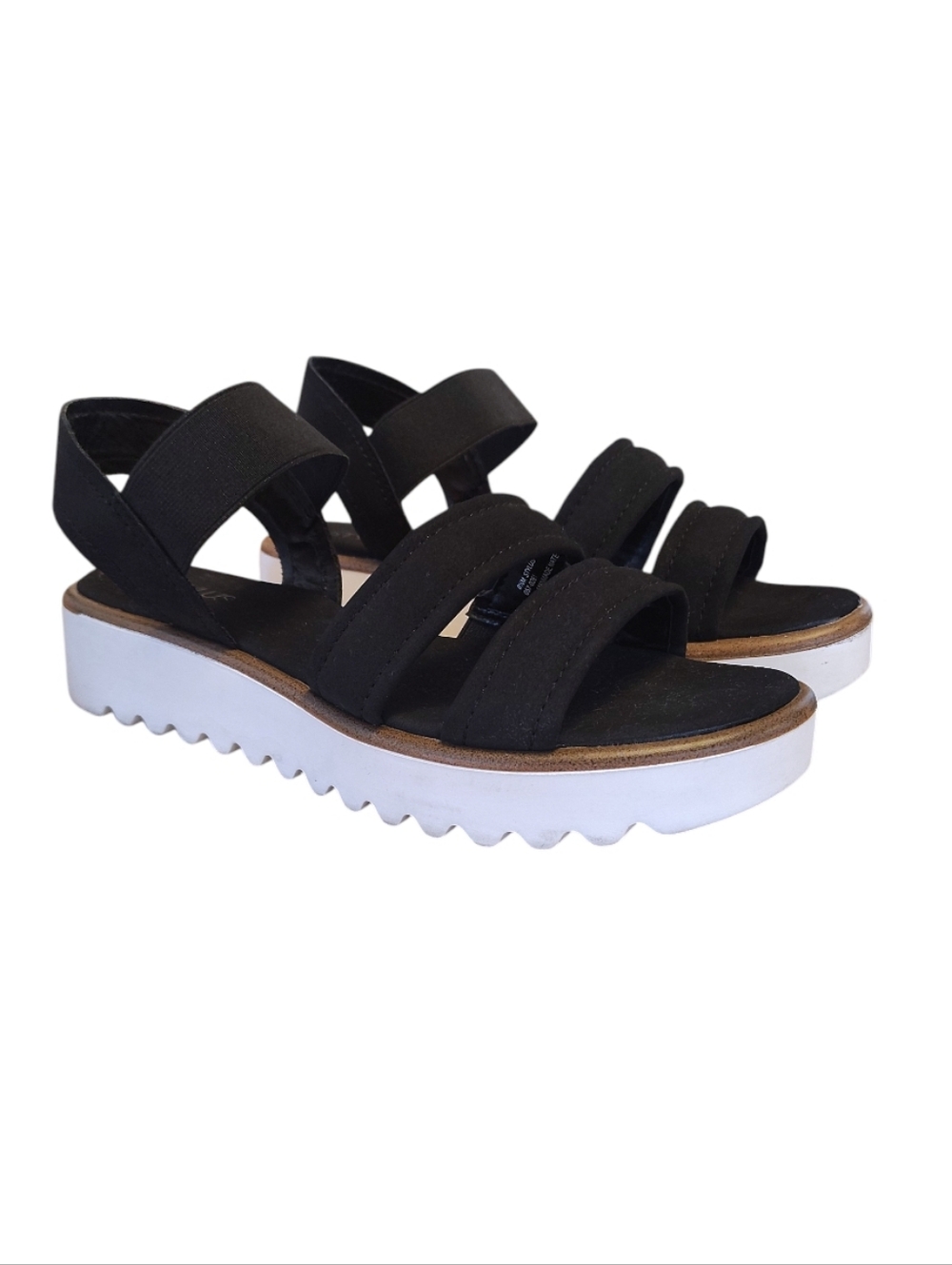Stylus Yoko Black Cushioned Straps Comfort Platform Sandals SZ 8.5
